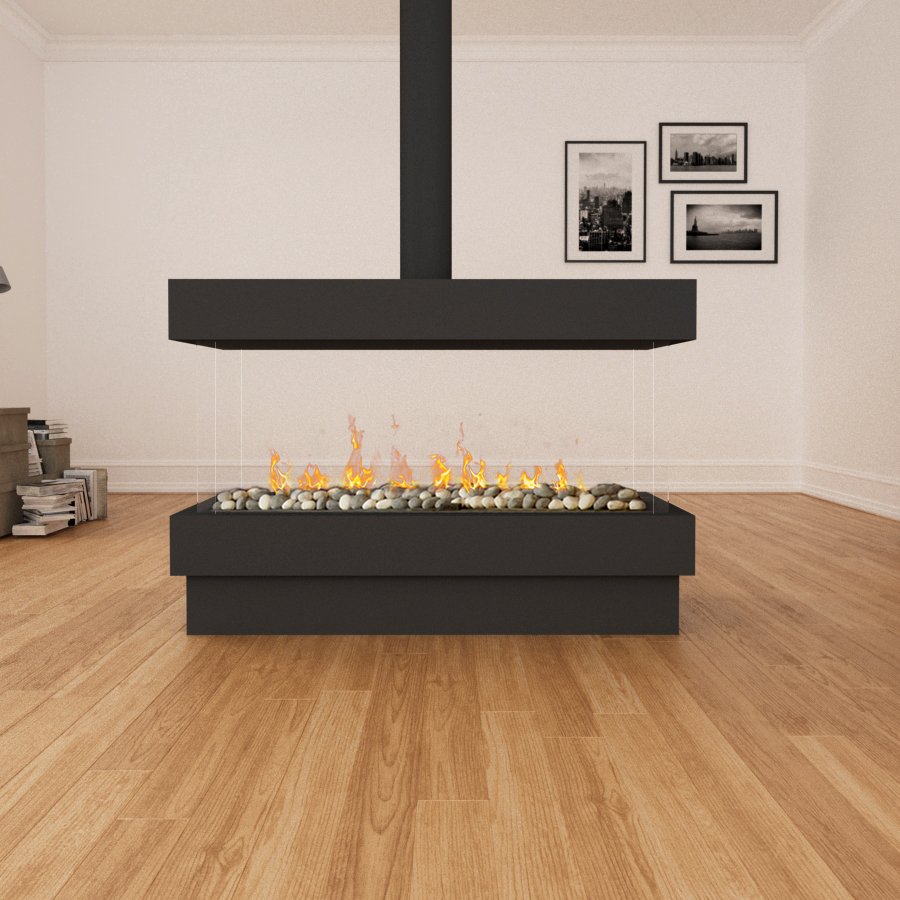 Ortal - Island 130 (Flat Hood, With Base) - Ortal Gas Fireplace