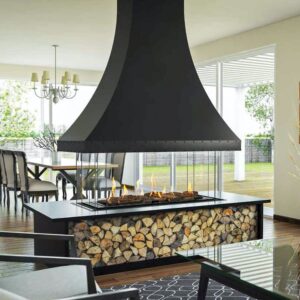 Ortal - Island 130 (No Hood, With Base) + Decorative Hood - Ortal Gas Fireplace