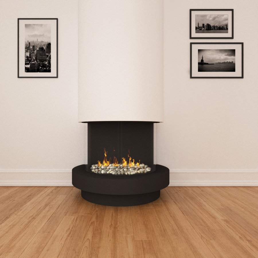 Ortal - Stand Alone 270 (75x65 Curve) No Hood, With Base - Ortal Gas Fireplace