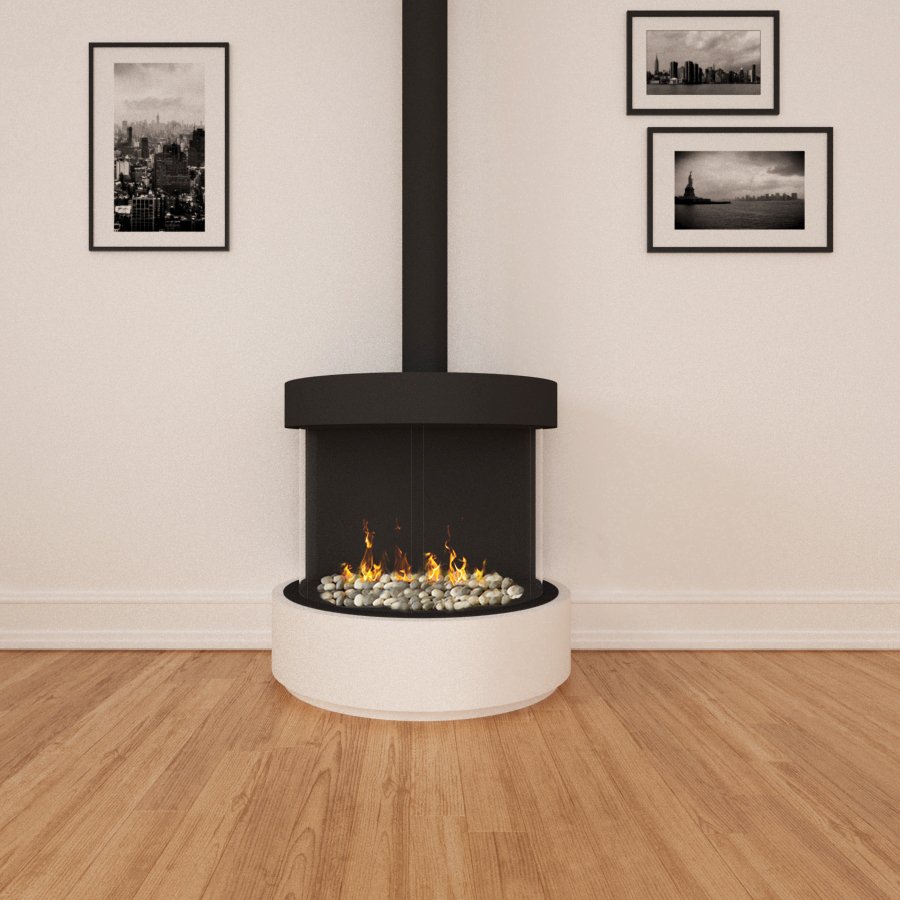 Ortal - Stand Alone 270 (75x65 Curve) With Hood, No Base - Ortal Gas Fireplace
