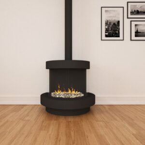 Ortal - Stand Alone 270 (75x65 Curve) With Hood, With Base - Ortal Gas Fireplace