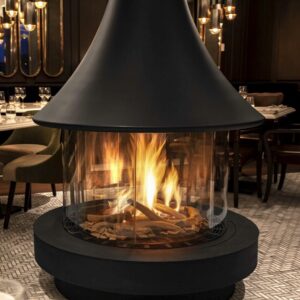 Ortal - Stand Alone 360 (75x65 Curve Tunnel) With Bordelet Hood, With Base - Ortal Gas Fireplace