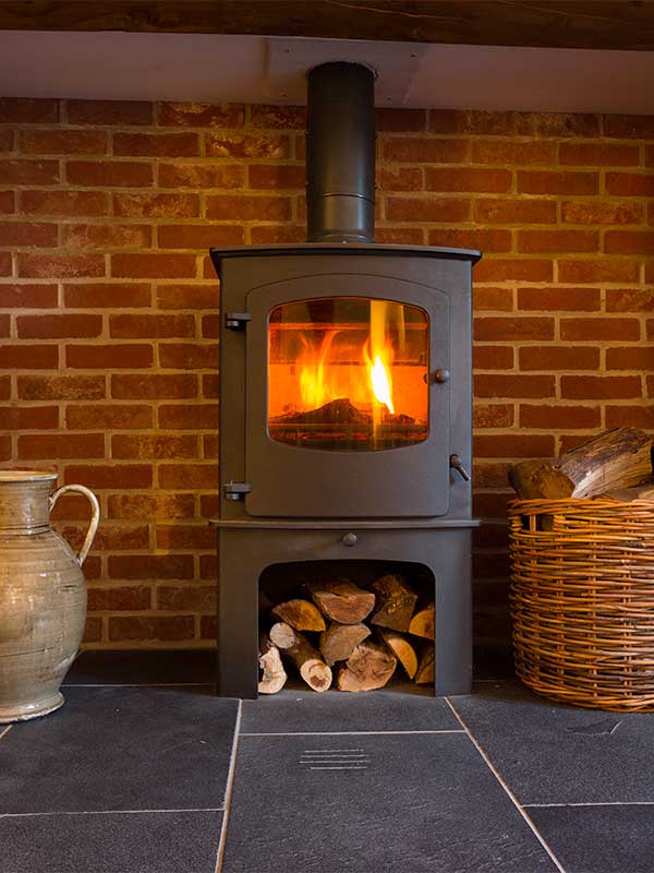 Wood stove with logs