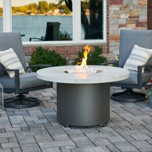 The Outdoor GreatRoom - White Onyx Beacon Round Gas Fire Pit Table - The Outdoor Greatroom Company Gas Fire Table