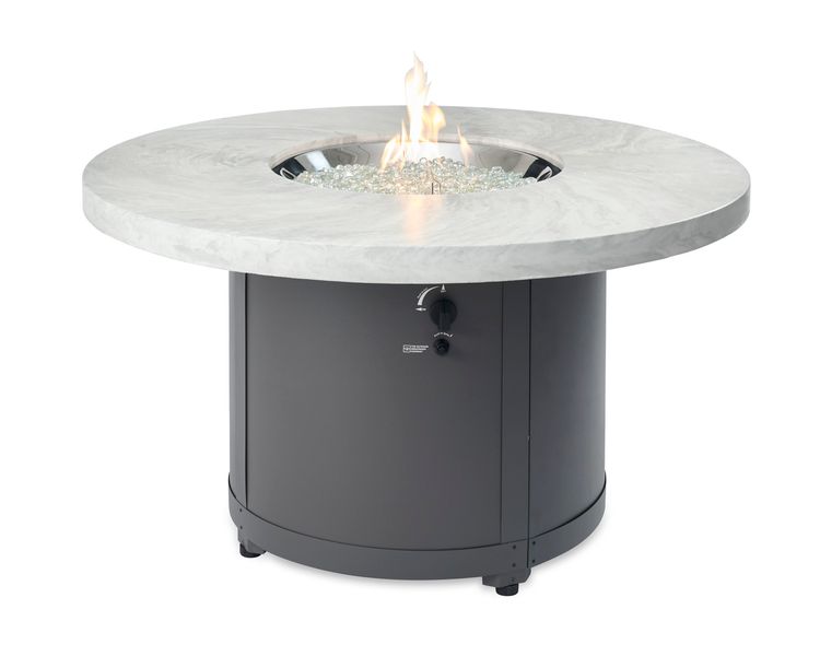 The Outdoor GreatRoom - White Onyx Beacon Round Gas Fire Pit Table - The Outdoor Greatroom Company Gas Fire Table