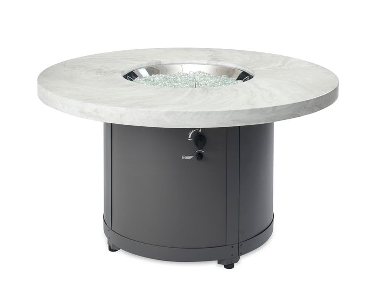The Outdoor GreatRoom - White Onyx Beacon Round Gas Fire Pit Table - The Outdoor Greatroom Company Gas Fire Table