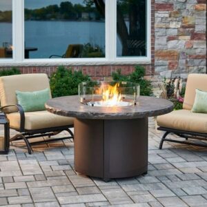 The Outdoor GreatRoom - Marbleized Noche Beacon Round Gas Fire Pit Table - The Outdoor Greatroom Company Gas Fire Table