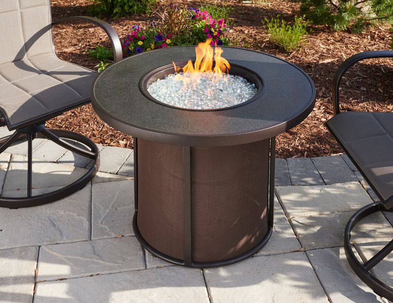 The Outdoor GreatRoom - Brown Stonefire Round Gas Fire Pit Table - The Outdoor Greatroom Company Gas Fire Table