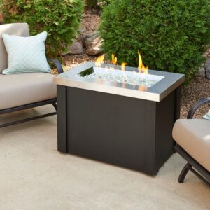 The Outdoor GreatRoom - Stainless Steel Providence Rectangular Gas Fire Pit Table - The Outdoor Greatroom Company Gas Fire Table