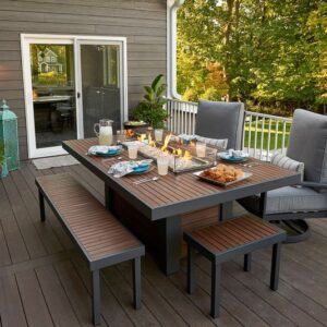 The Outdoor GreatRoom - Kenwood Linear Dining Height Gas Fire Pit Table - The Outdoor Greatroom Company Gas Fire Table