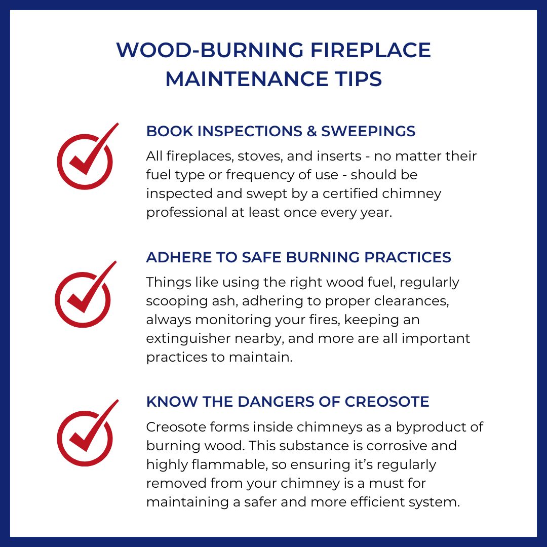 original infographic listing out three tips for maintaining a wood fireplace