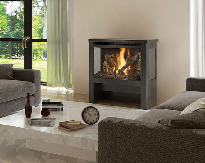 Gas Stove in a living room during the summer.