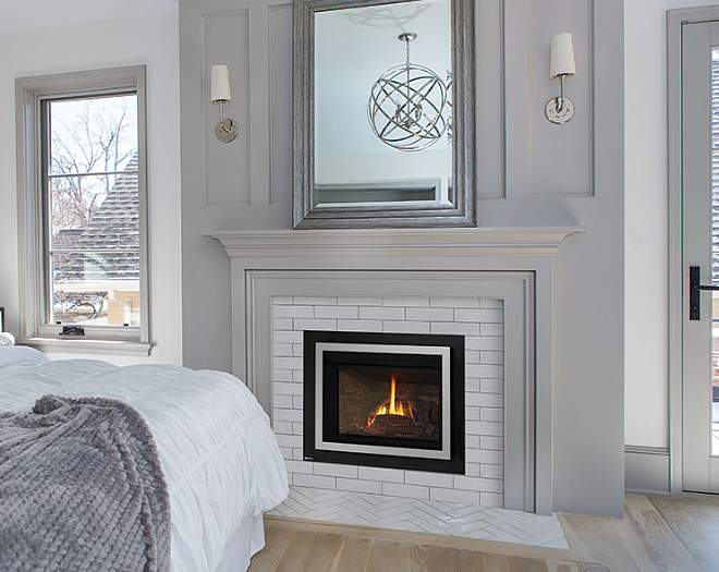 Regency Gas Insert in a grey and white bedroom.
